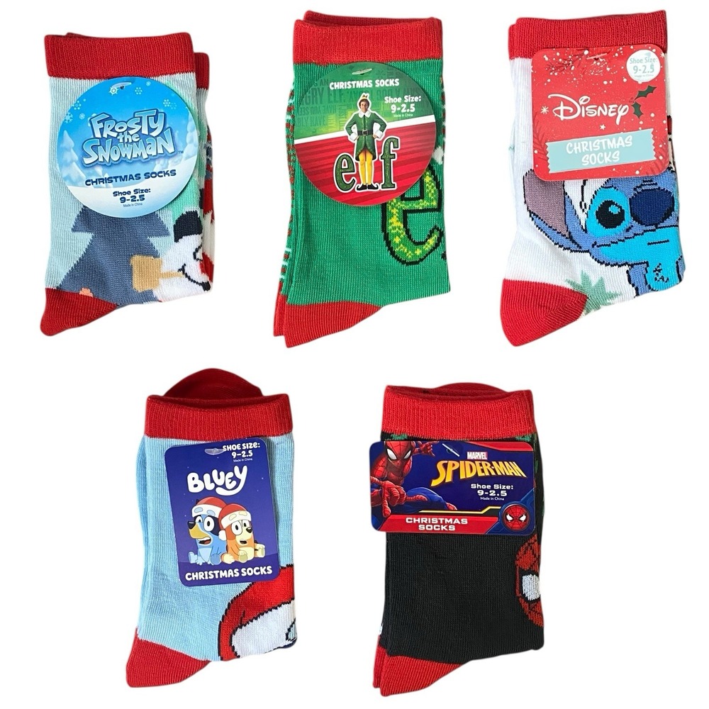 Disney Marvel Bluey Elf Frosty Festive Christmas Socks Kids Multicolor 5-Pack